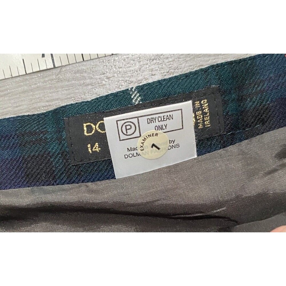 Dorene Ireland Vtg lined wool Green Tartan Plaid Long Kilt Skirt Gold Holiday 14 - Picture 5 of 9